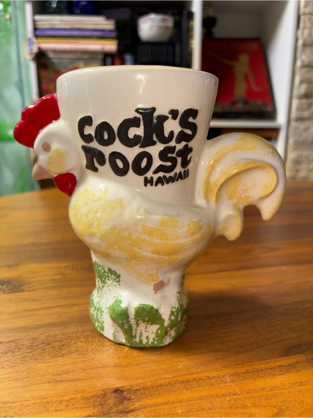 Vintage midcentury Hawaii souvenir mug: C*ck’s Roost